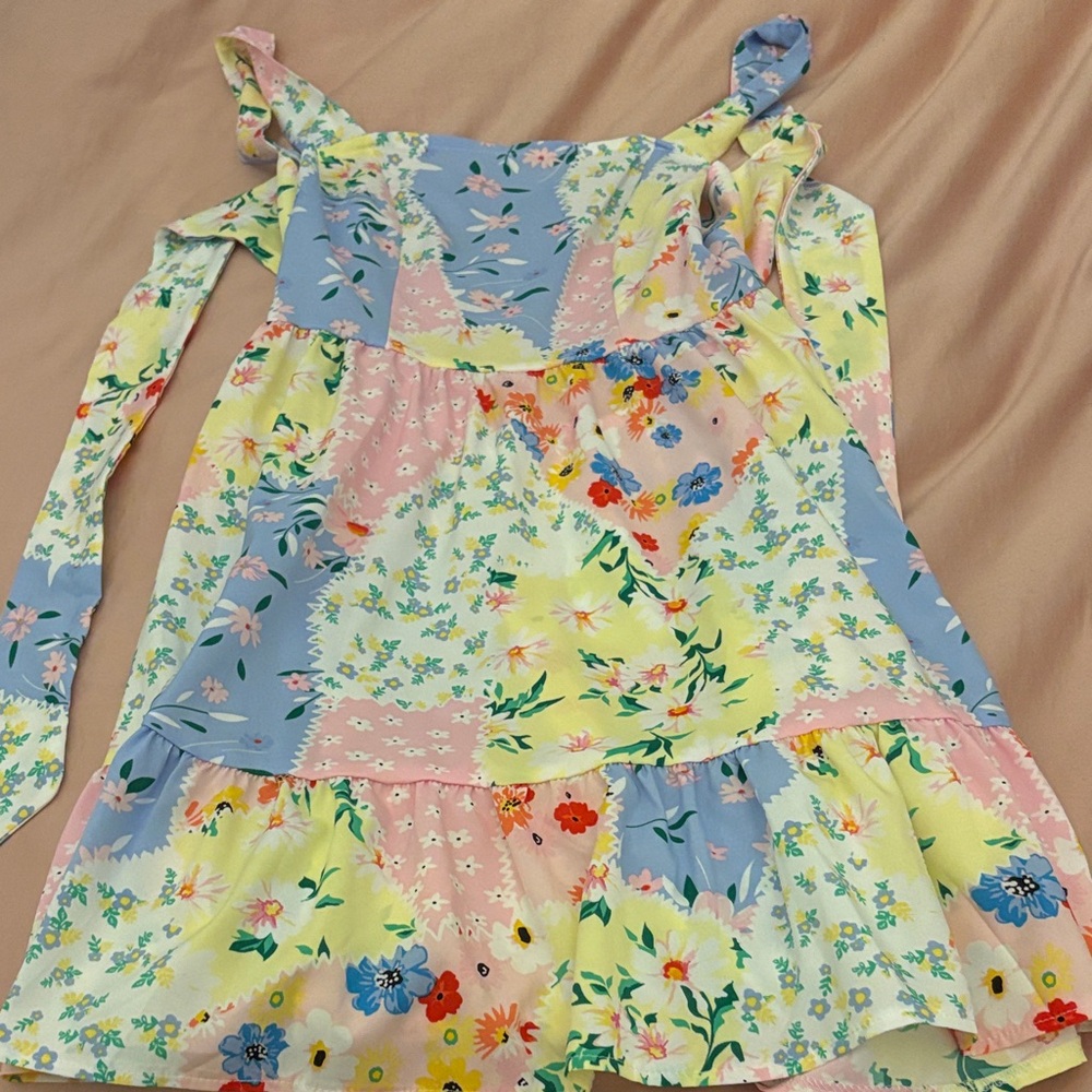 Floral Patchwork Dress with Ruffle Straps